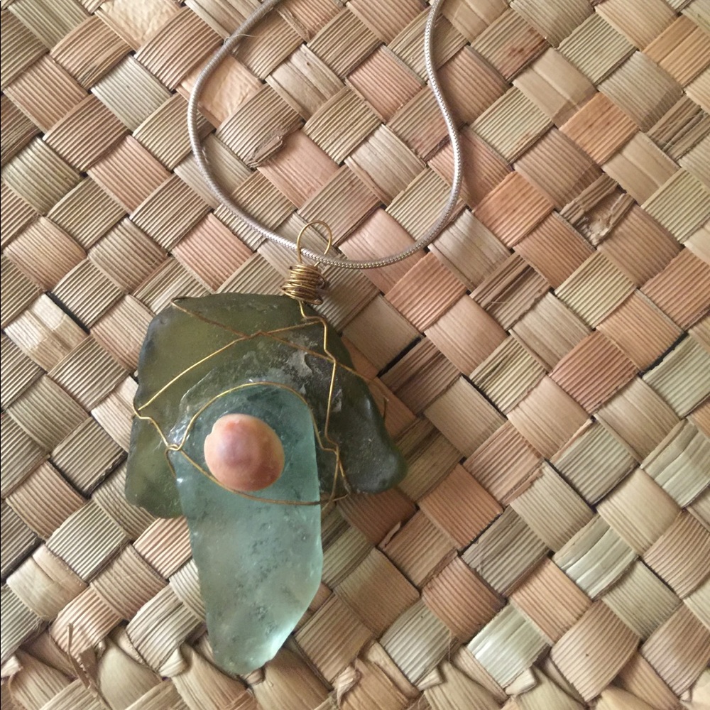 Handmade by me wrapped sea glass necklace